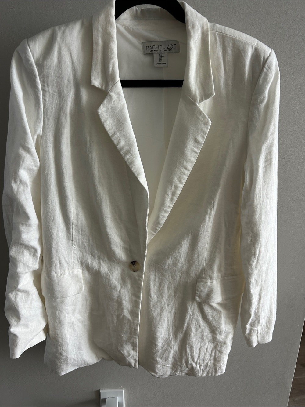 Rachel Zoe Cream Linen-Blend Single Button Blazer